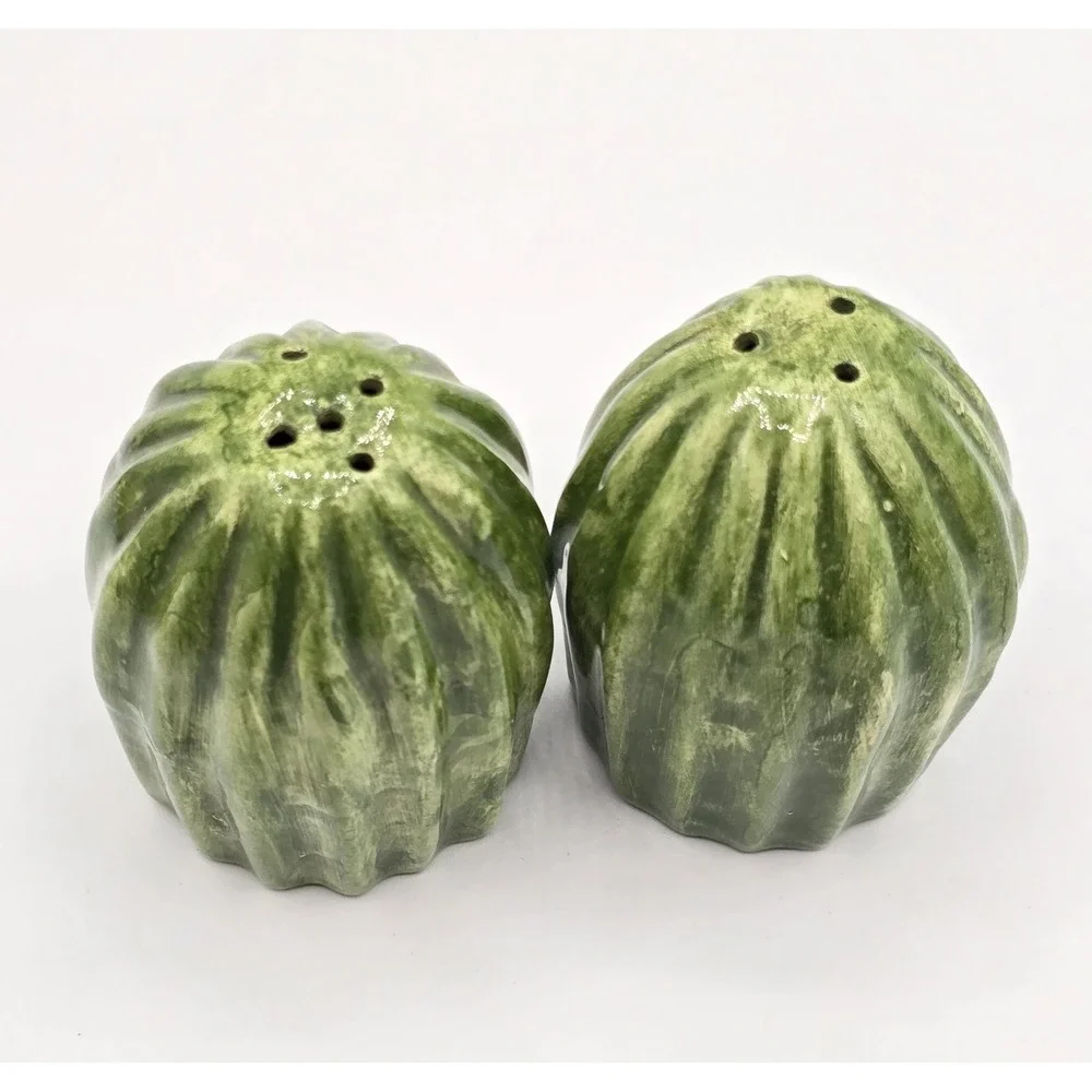 Vtg Cactus Japan Ceramic Salt and Pepper Shakers Green Dessert Cactus Festive‎